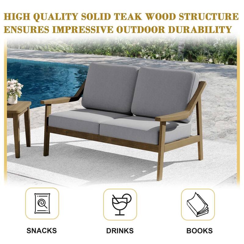 Outdoor Teak Wood Slat Back Patio Loveseat Sofa