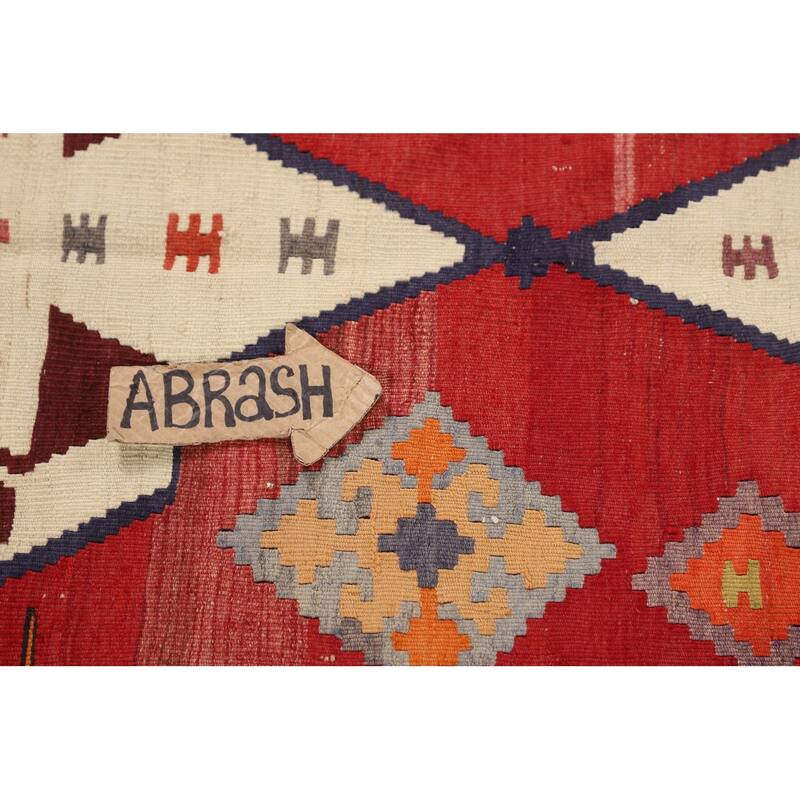 Geometric Kilim Qashqai Persian Vintage Rug Hand-Woven Wool Carpet - 4'5"x 8'1"