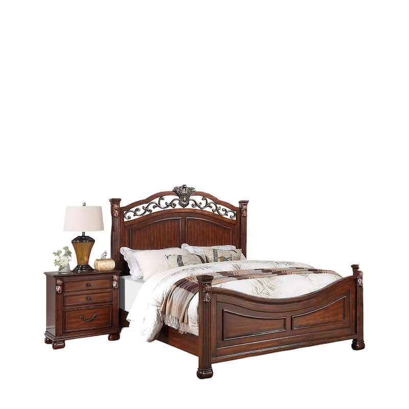 Formal Traditional Dark Cherry Color 1pc Eastern King Size Bed Tufted Faux Leather Headboard Footboard Bedframe