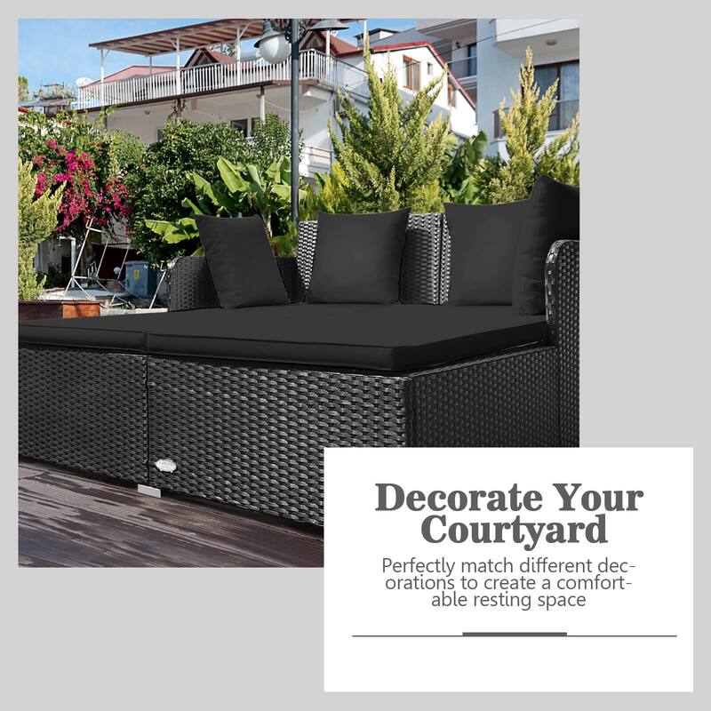 Costway Outdoor Patio Rattan Daybed Pillows Cushioned Sofa Furniture - See details