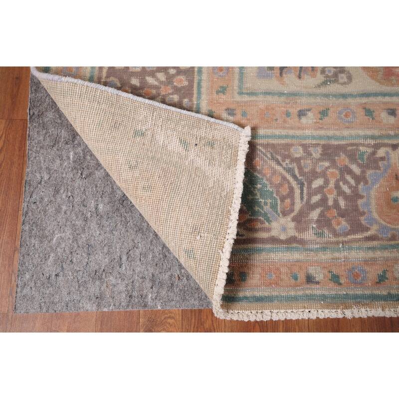 Brown Geometric Tabriz Vintage Persian Area Rug Handmade Wool Carpet - 9'4" x 12'5"