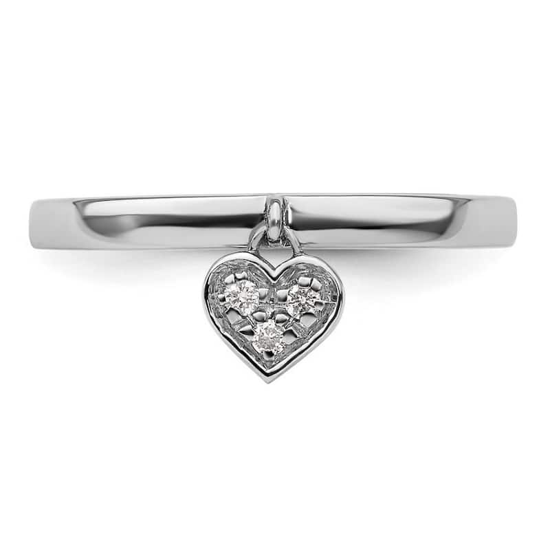 Curata 925 Sterling Silver Polished Prong set Stackable Expressions Dangle Love Heart Diamond Ring