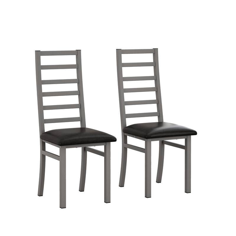 High Back Metal Dining Chairs Set of 2, PU Leather Armless Dining Chairs, Kitchen & Dining Room Chairs with Steel Legs