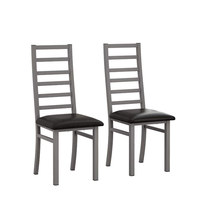 Metal Dining Chairs Set of 2, Steel Legs and PU Leather Seats, High Back Armless Dining Chairs, for Kitchen, Living Room