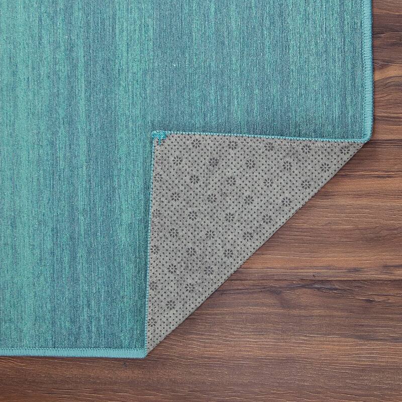 My Magic Carpet Machine Washable Area Rug Solid Blue