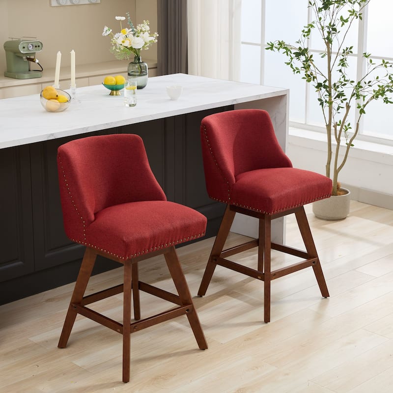 Roomfitters Counter Height Bar Stools Set of 2, 26'' Upholstered Swivel Dining Chairs with Curved Backrest