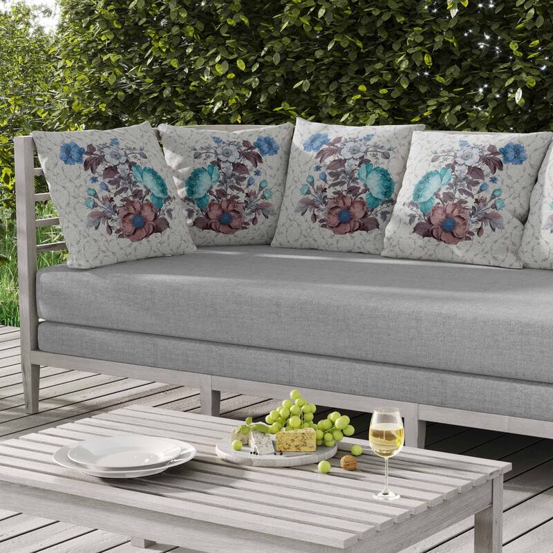 Flower and Knop Indoor/Outdoor Reversible Throw Pillow Blue and Lavender