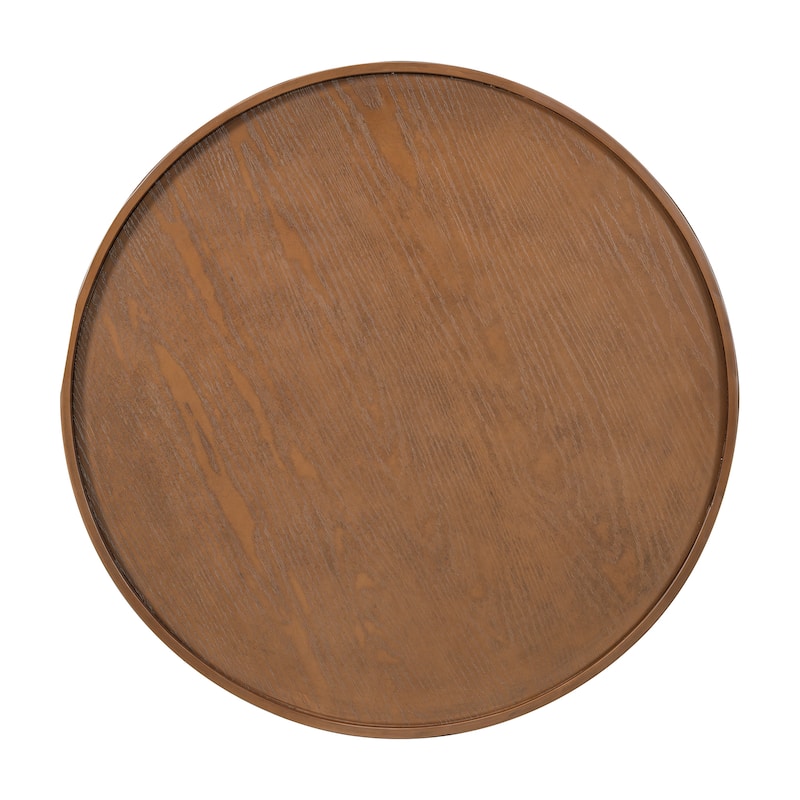 36.8" Solid Wood Round Coffee Table with Storage Shelf and PE Rattan Sides