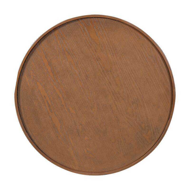 Roomfitters Mid-Century Round Cane Coffee Table with PE Rattan Side, Wooden Accent Table for Living Room