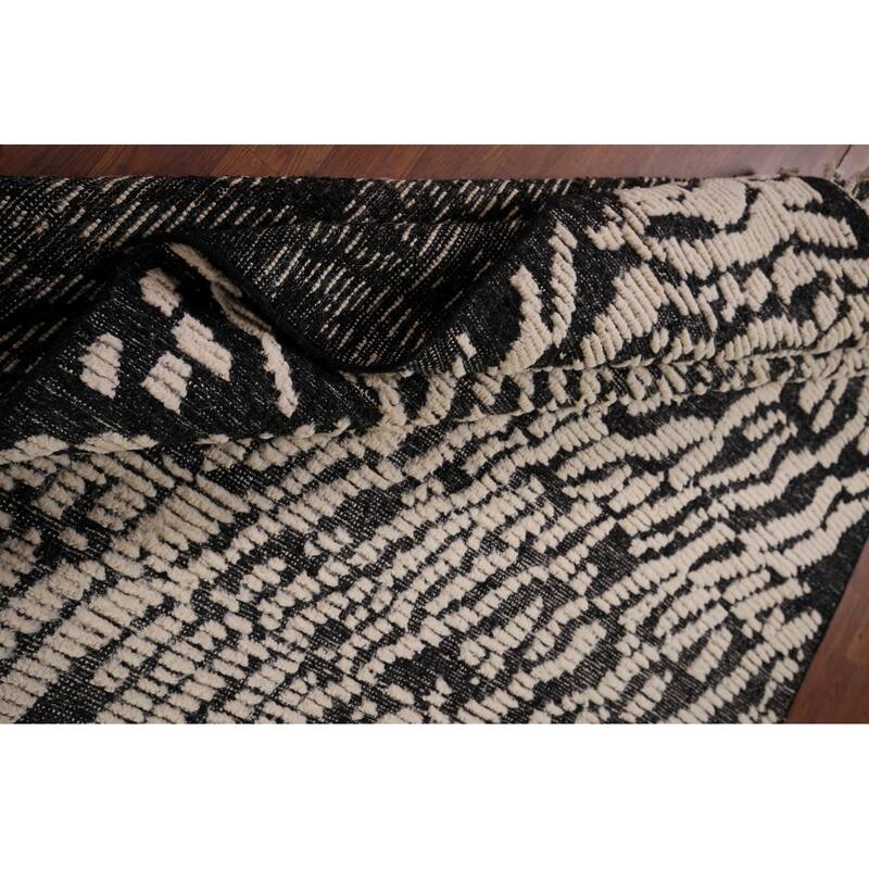 Black Ivory Moroccan Abstract Area Rug Hand-Knotted Wool Carpet - 5'0"x 8'5"