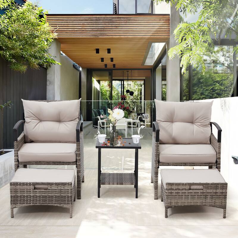 AVAWING 5-Piece Patio Furniture Set Wicker Conversation Set with Coffee Table and Ottoman
