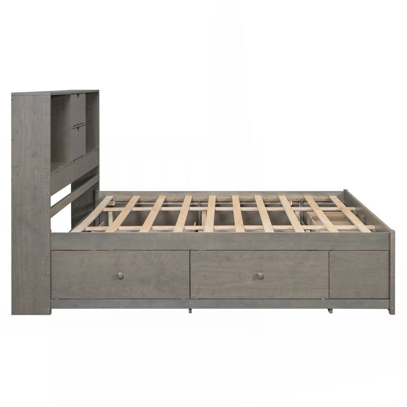 King Size Platform Bed with Storage Headboard and 8 Drawers