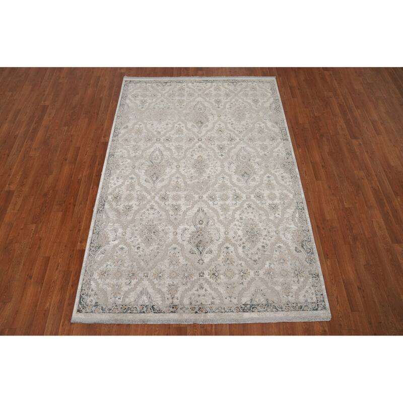 Machine Made Oriental Polyester Carpet Traditional All-Over Beige & Ivories Agra Area Rug - 7' 5'' X 5' 2''