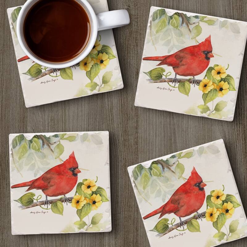 CounterArt Cardinal Absorbent Stone Tumbled Tile Coaster Set of 4 Made in The USA Protective Cork Backing