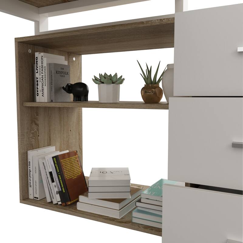 55" L-Shaped Computer Desk - Storage Workstation - 5 Colors Large