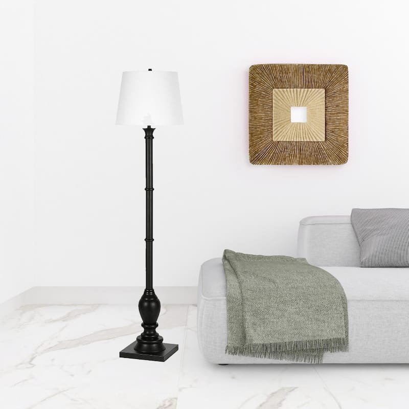 66" Standing Black Traditional Shaped Floor Lamp with Metal Base and White Empire Shade for Living Room or Bedroom