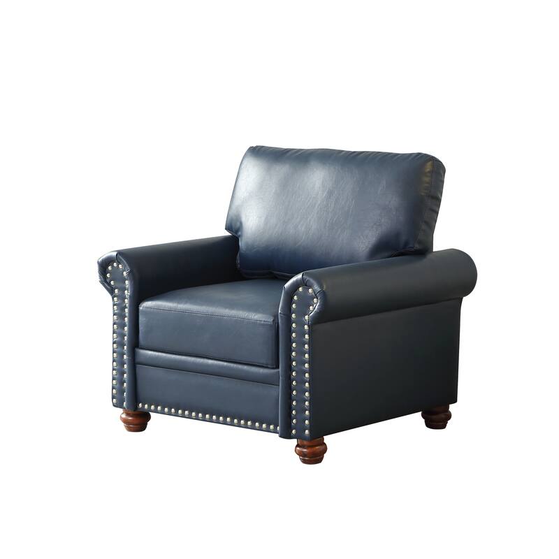 Faux Leather Single Sofa Chair, Upholstered Sofa with Nailhead Trim, Lounge Reading Chair with Solid Wood Legs