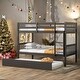 preview thumbnail 2 of 16, Twin Over Twin Rubber Wood Bunk Bed with Trundle, Convertible into 2 Twin Size Beds,with Ladder and Safety Guardrails