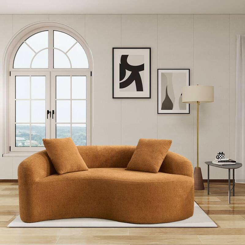 Modern 2-Seater Frame-Free Compressed Curved Chenille Upholstered Loveseat Sofa - Orange