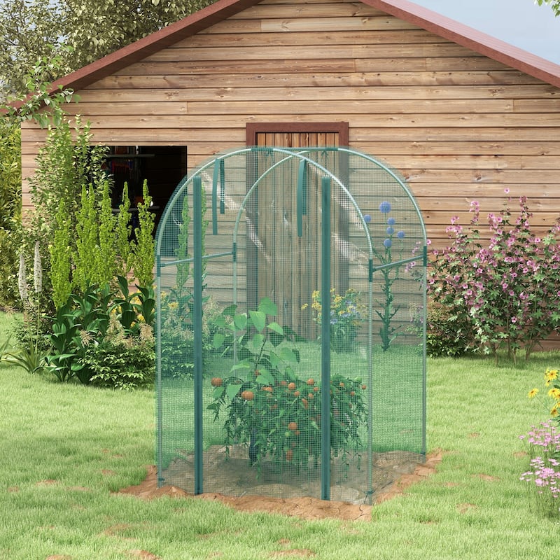 Outsunny 4' x 4' Crop Cage, Plant Protection Tent with Zippered Door and Galvanized Steel Frame, Fruit Cage Netting Cover