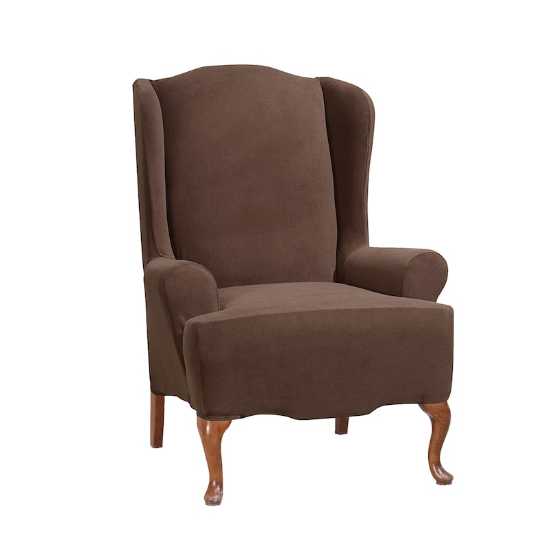 SureFit Stretch Morgan 1 Piece Wing Chair Slipcover - Chocolate