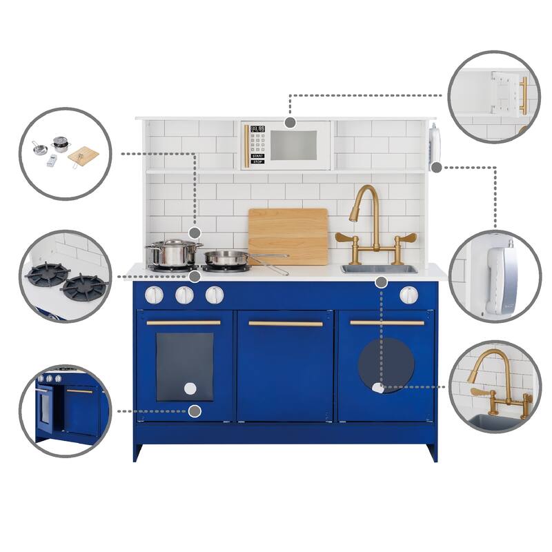 Teamson Kids - Little Chef Berlin Modern Play Kitchen - White / Blue - 34.02" L x 11.73" W x 37.24" H