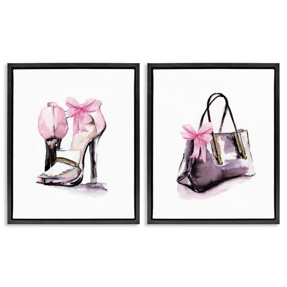 Stupell Luxury Shoes & Handbag Framed Floater Canvas Wall Art Design By Stella Chang (Set of 2)