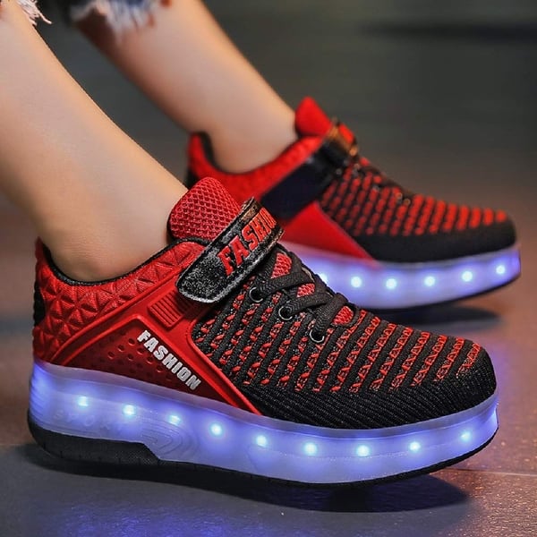 AIkuass Roller Shoes for Boys Kids USB Rechargeable LED Light Up Wheely Shoes Wheel Skate Sneaker Shoes 1.5 Little Kid// EU33,Blue