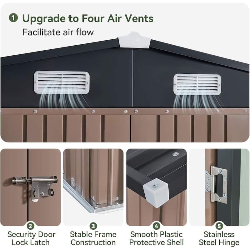 Outdoor Storage Shed with Lockable Doors and Air Vents for Garden