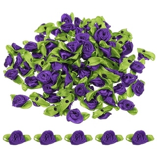 Mini Ribbon Roses, 200 Pcs Tiny Satin Fabric Flowers with Green Leaves ...