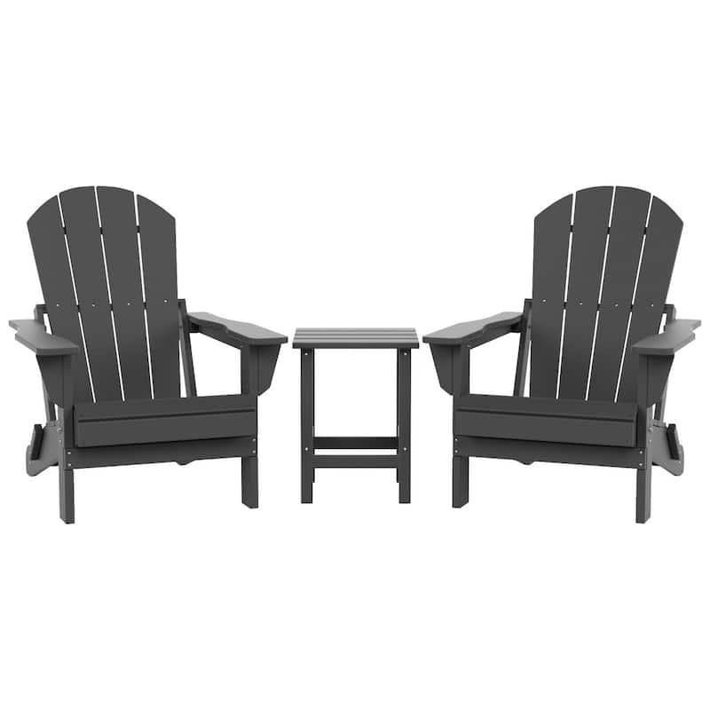 Polytrends Laguna Hdpe All Weather Outdoor Patio Foldable Adirondack Chairs With Side Table (3-Piece Set)
