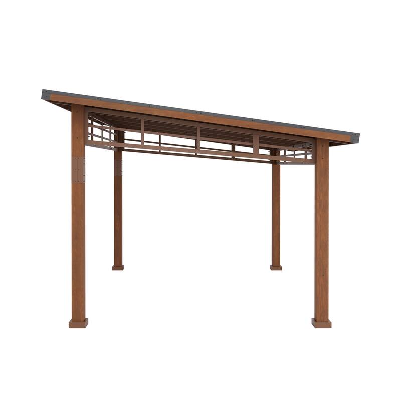 12x14 ft Outdoor Pavilion Wooden Gazebo with Hardtop Metal Roof Shelter for Patio, Backyard, Garden