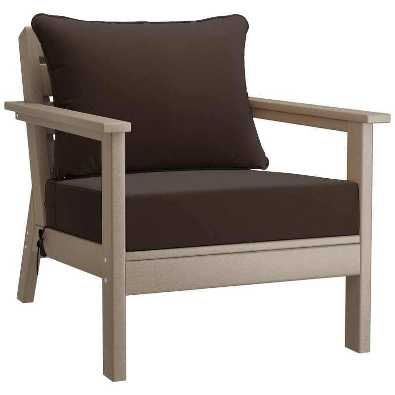 Birchwood All Weather HDPE Outdoor Patio Weathered Wood Deep Conversation Set (6-Piece Set)