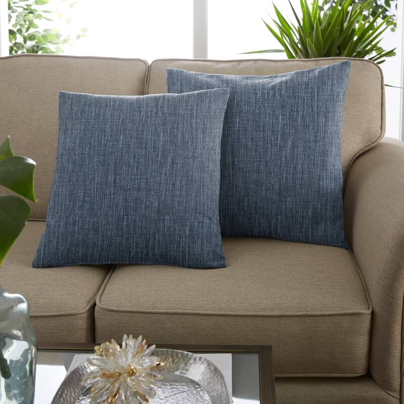 Sorra Home Linen Texture Pillows (Set of 2) - 20 in H x 20 in W x 6 in D - Modern Blue