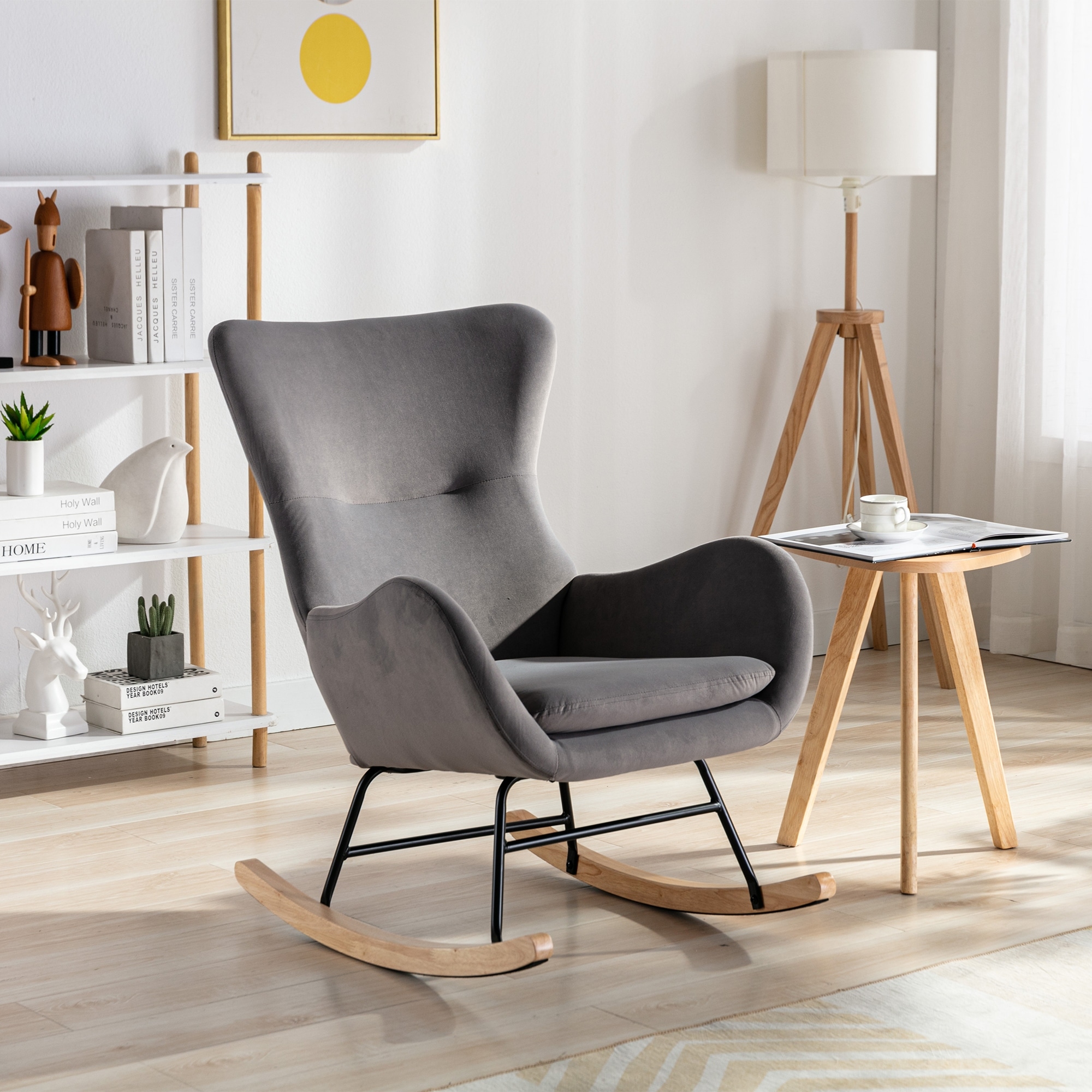 Grey velvet rocking chair sales
