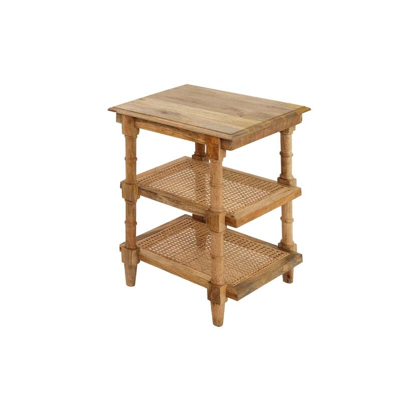 HomeRoots 24" Natural Solid Wood End Table With Two Shelves - 18 in. x 24 in. x 18 in.