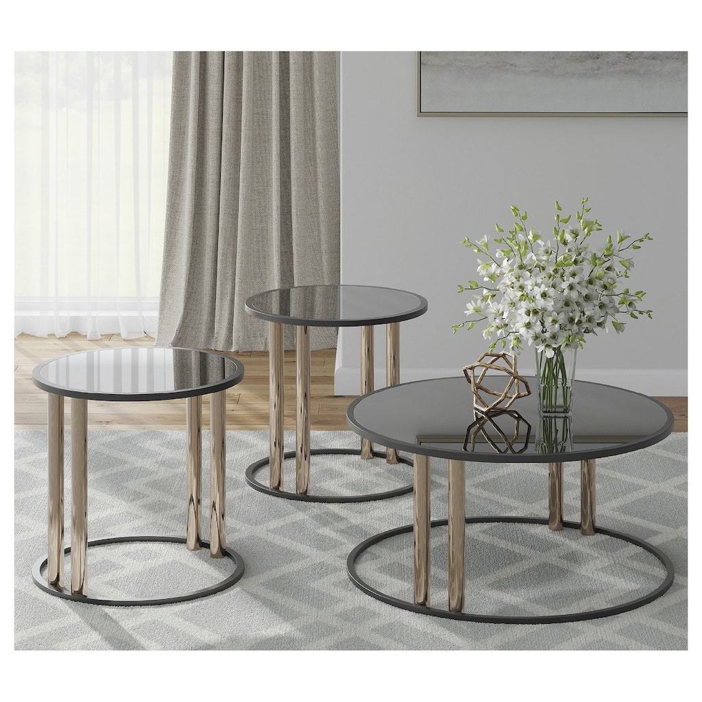 Signature Design by Ashley Hannerly Black/Gold Finish Table (Set of 3) - 36"W x 36"D x 18"H