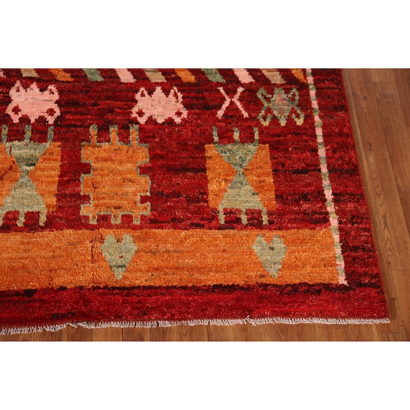 Red Geometric Moroccan Oriental Area Rug Hand-Knotted Wool Carpet - 5'8" x 7'8"