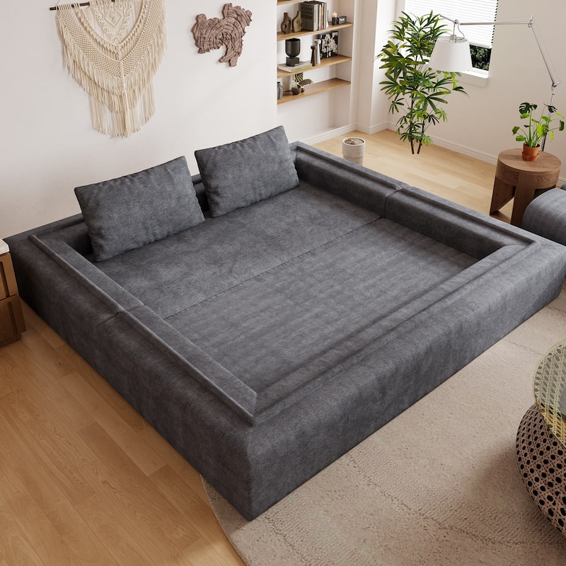 Folding Memory Foam Sleeper Sofa Bed Chenille Floor Couch Convertible into Sleeping Mattress with Rectangle Pillow and Cushions