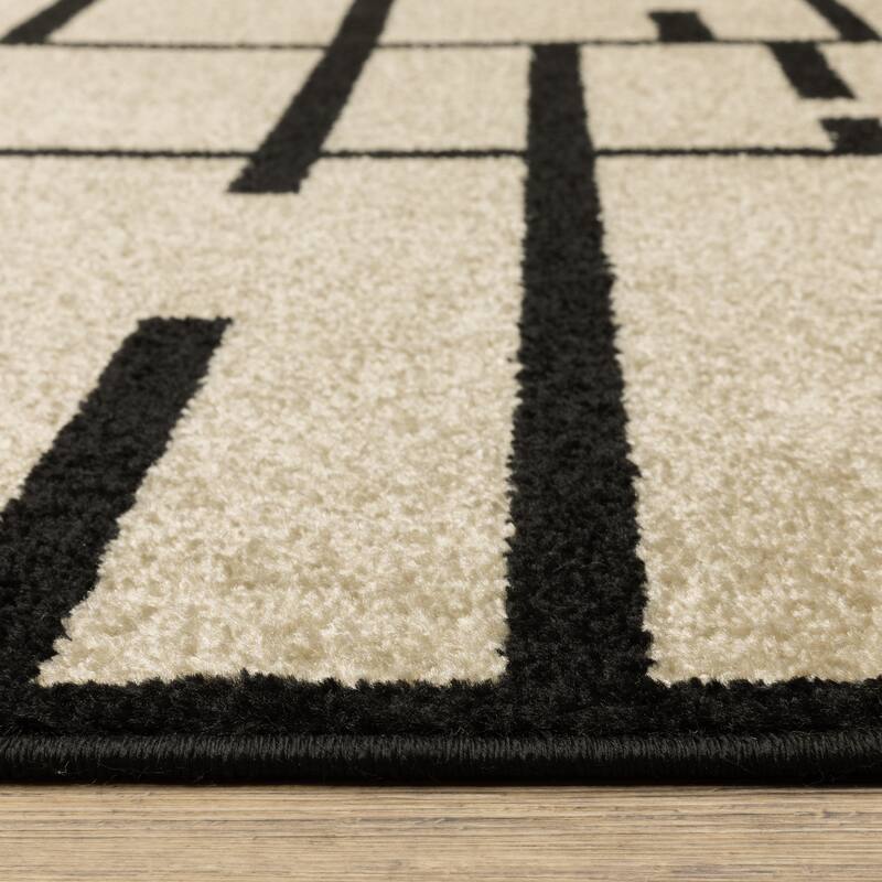 Quartz Geo Blocks and Line Beige/ Black Area Rug