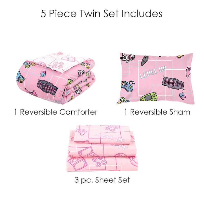 Kidz Mix Gamer Girl Bed In A Bag, Twin - Twin - Pink