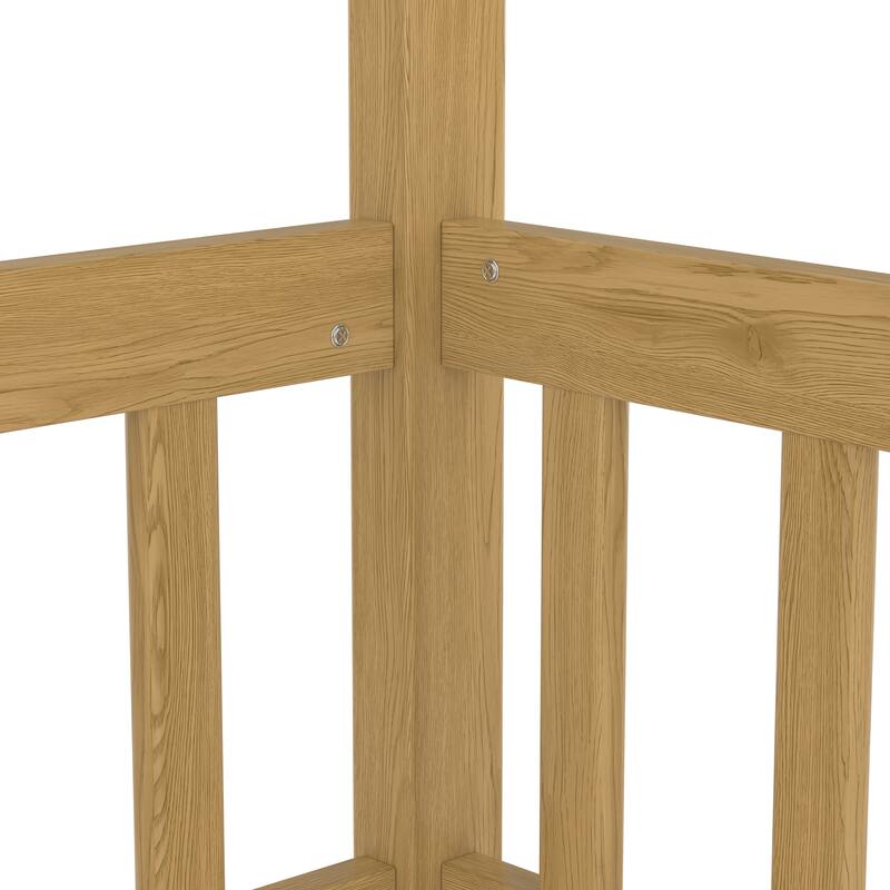 Twin Size Canopy Bed Frame with Guardrails for Kids, Montessori Floor Bed, Wooden Four Poster Design