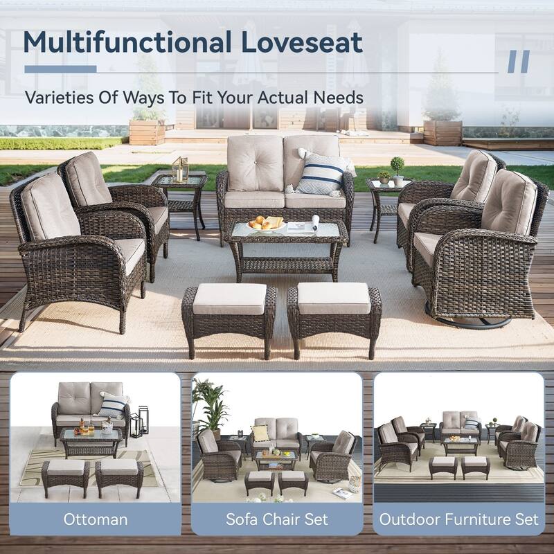 Gymojoy Outdoor Wicker Loveseat with Coffee Table and Outdoor Cushions