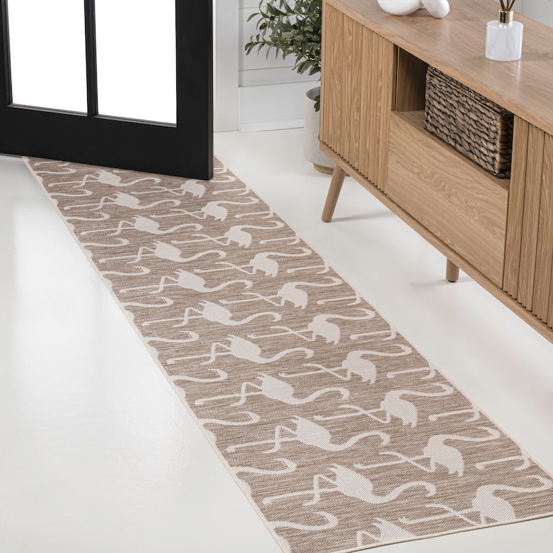 JONATHAN Y Liana Casual Coastal Flamingos Two-Tone Indoor/Outdoor Area Rug