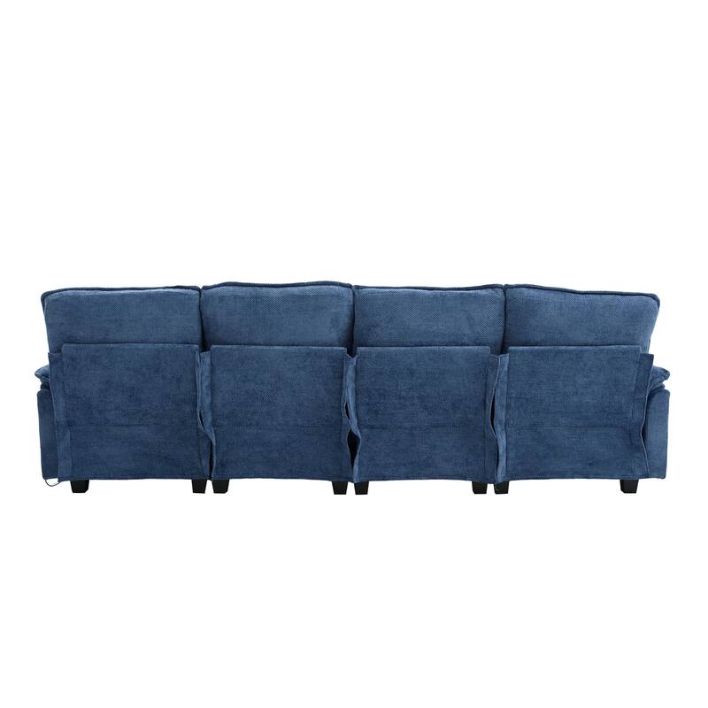 Chenille U-shape Sectional Sofa with Chaise and Storage Ottoman, Modular Couch with USB/Type-C Ports, Side Pockets, Phone Holder
