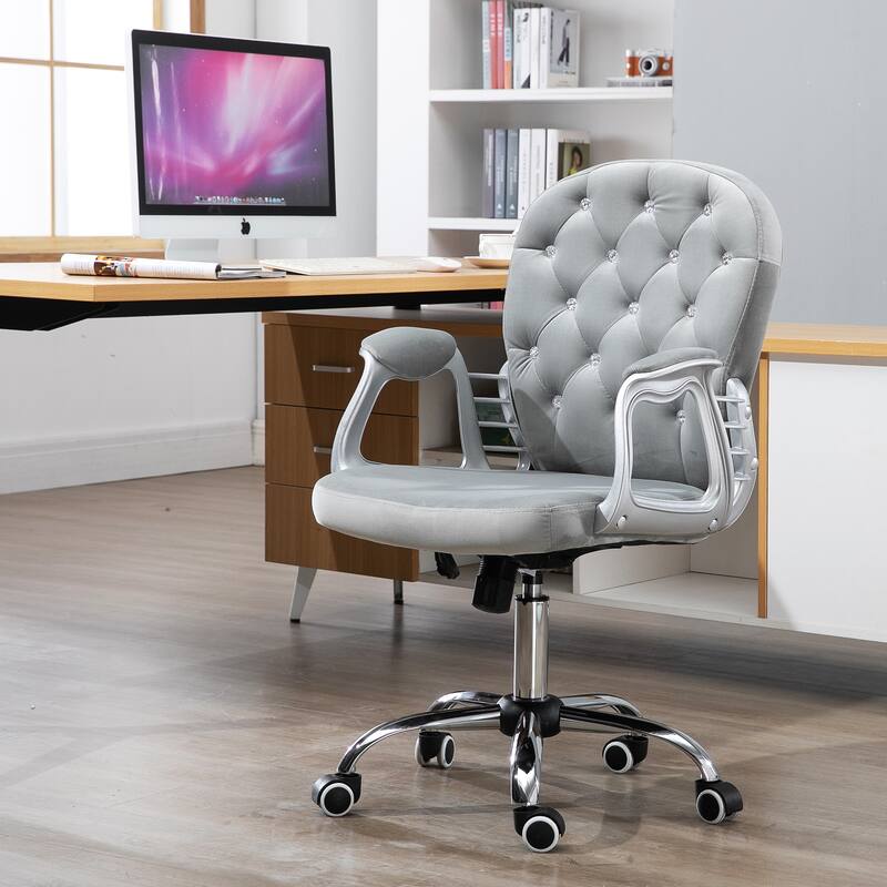 Vinsetto Vanity Middle Back Office Chair Tufted Backrest Swivel Rolling Wheels Task Chair with Height Adjustable Armrests