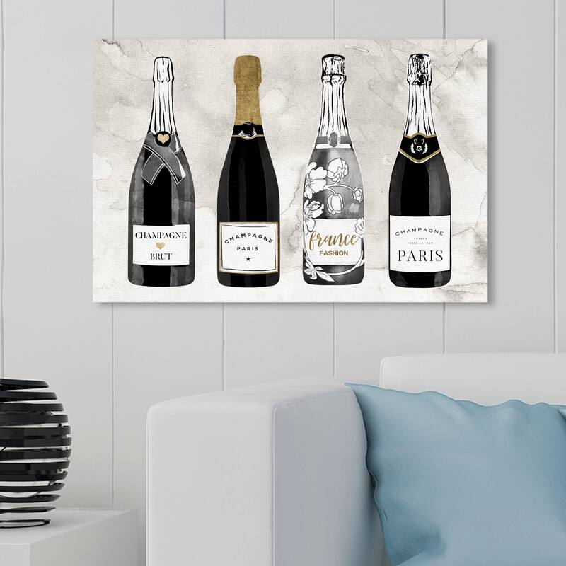 Wynwood Studio 'Champagne For Days' Drinks and Spirits Wall Art Canvas Print Champagne - Gold, White - 30 x 20