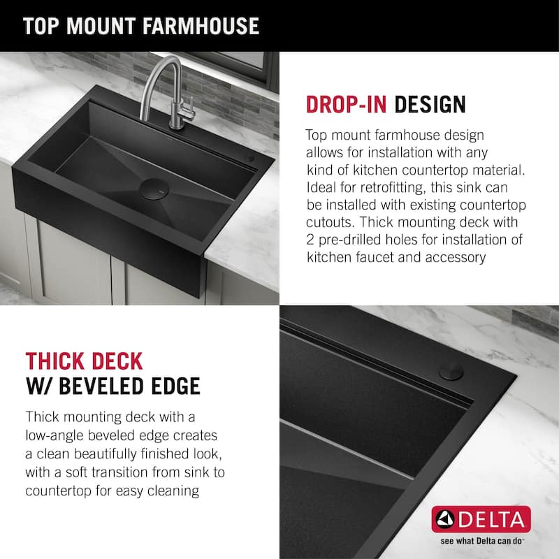 Delta 95D9031-T33S Rivet 33" Workstation Farmhouse Apron Front Kitchen