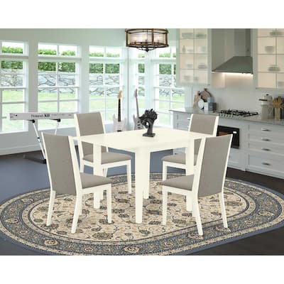 5-Piece Kitchen Table Set - Dining Table with 4 Parsons Chairs - Linen White & Wood Finish