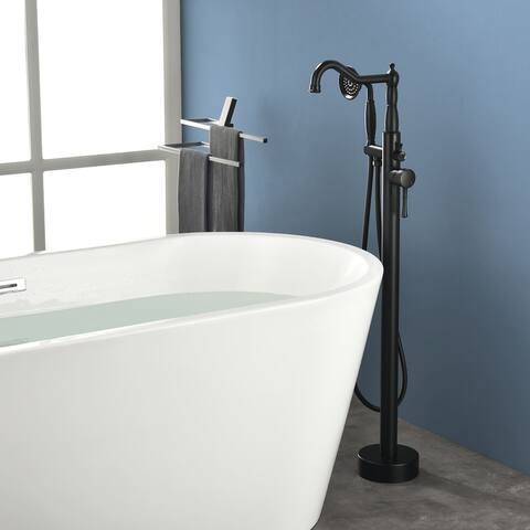 Freestanding Bathtub Faucet High Flow Rate Single Handle Floor Mounted Tub Faucets with Hand Sprayer Swivel Spout Tub Fillers
